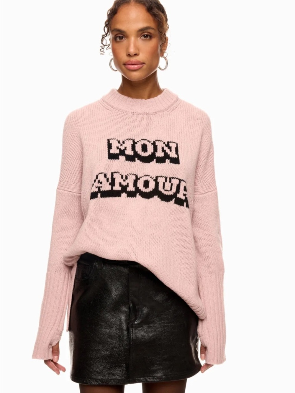 Mon Amour Pink Knit Sweater - Relaxed Women's Pullover